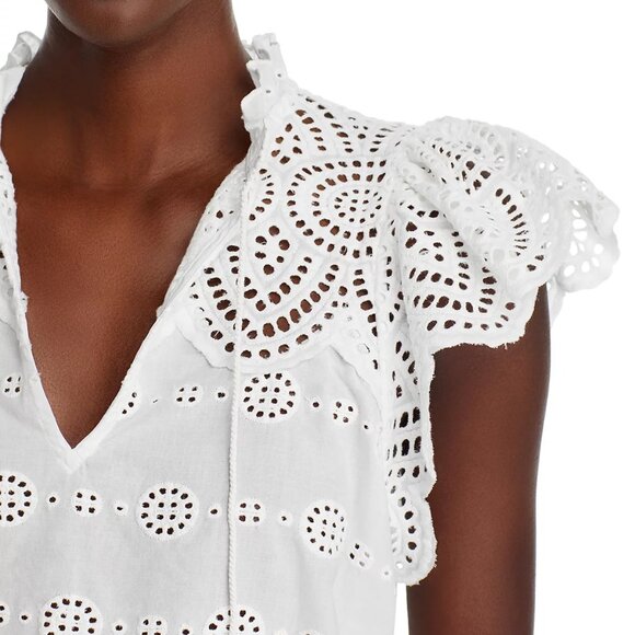 Aqua Eyelet Flutter Sleeve Top - Picture 4 of 5